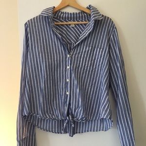 J Crew Blue Striped Tie Waist Shirt